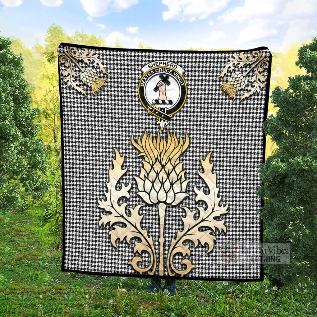 Tartan Vibes Clothing Shepherd Tartan Quilt with Family Crest and Golden Thistle Style