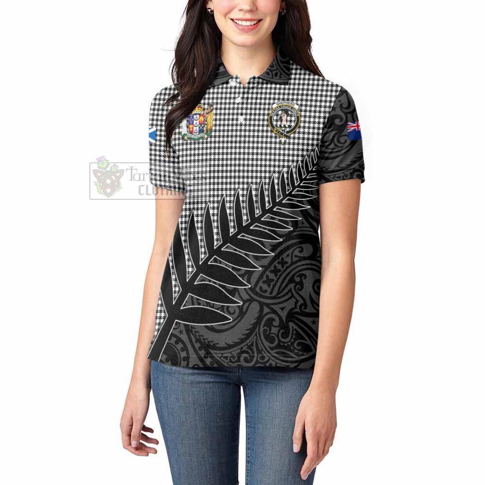 Tartan Vibes Clothing Shepherd Crest Tartan Women's Polo Shirt with New Zealand Silver Fern Half Style