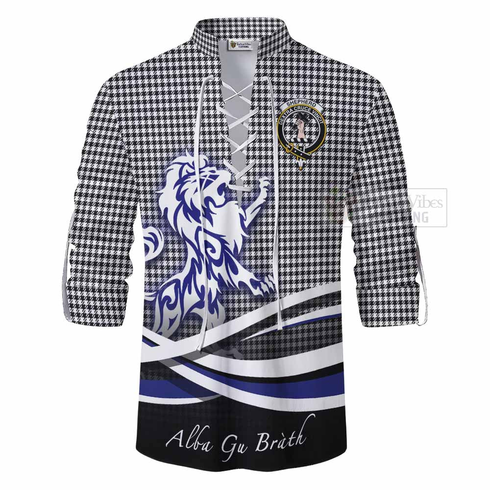 Tartan Vibes Clothing Shepherd Tartan Ghillie Kilt Shirt with Alba Gu Brath Regal Lion Emblem