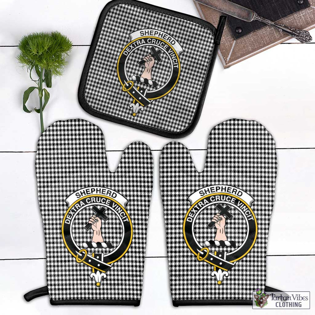 Shepherd Tartan Combo Oven Mitt & Pot-Holder with Family Crest Black - Tartan Vibes Clothing