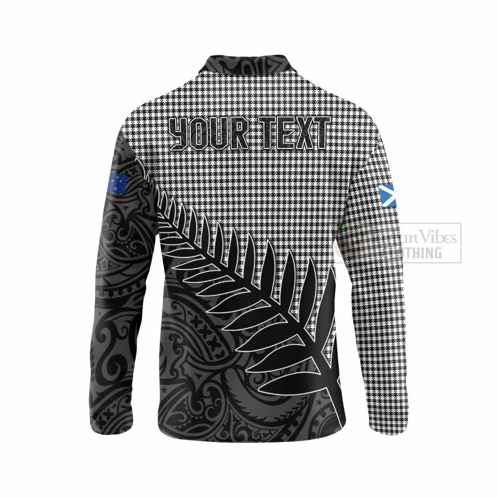 Tartan Vibes Clothing Shepherd Crest Tartan Long Sleeve Polo Shirt with New Zealand Silver Fern Half Style