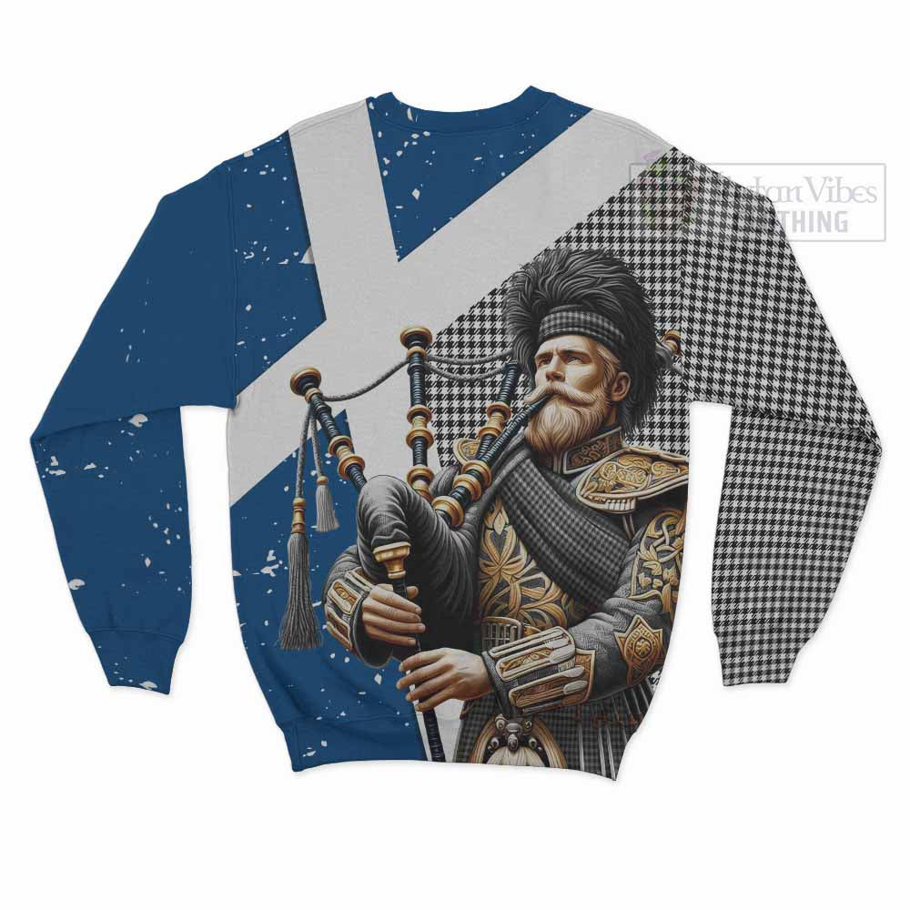 Tartan Vibes Clothing Shepherd Tartan Sweatshirt with Family Crest Scottish Bagpiper Vibes