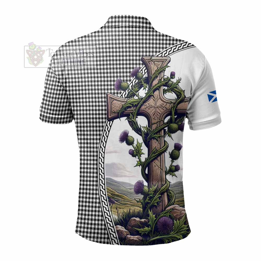 Tartan Vibes Clothing Shepherd Tartan Polo Shirt with Family Crest and St. Andrew's Cross Accented by Thistle Vines