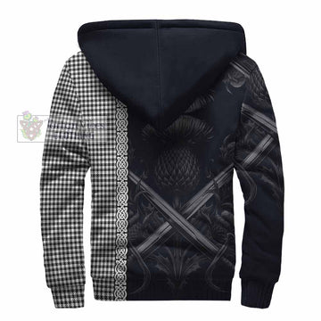 Shepherd Tartan Sherpa Hoodie with Family Crest Cross Sword Thistle Celtic Vibes