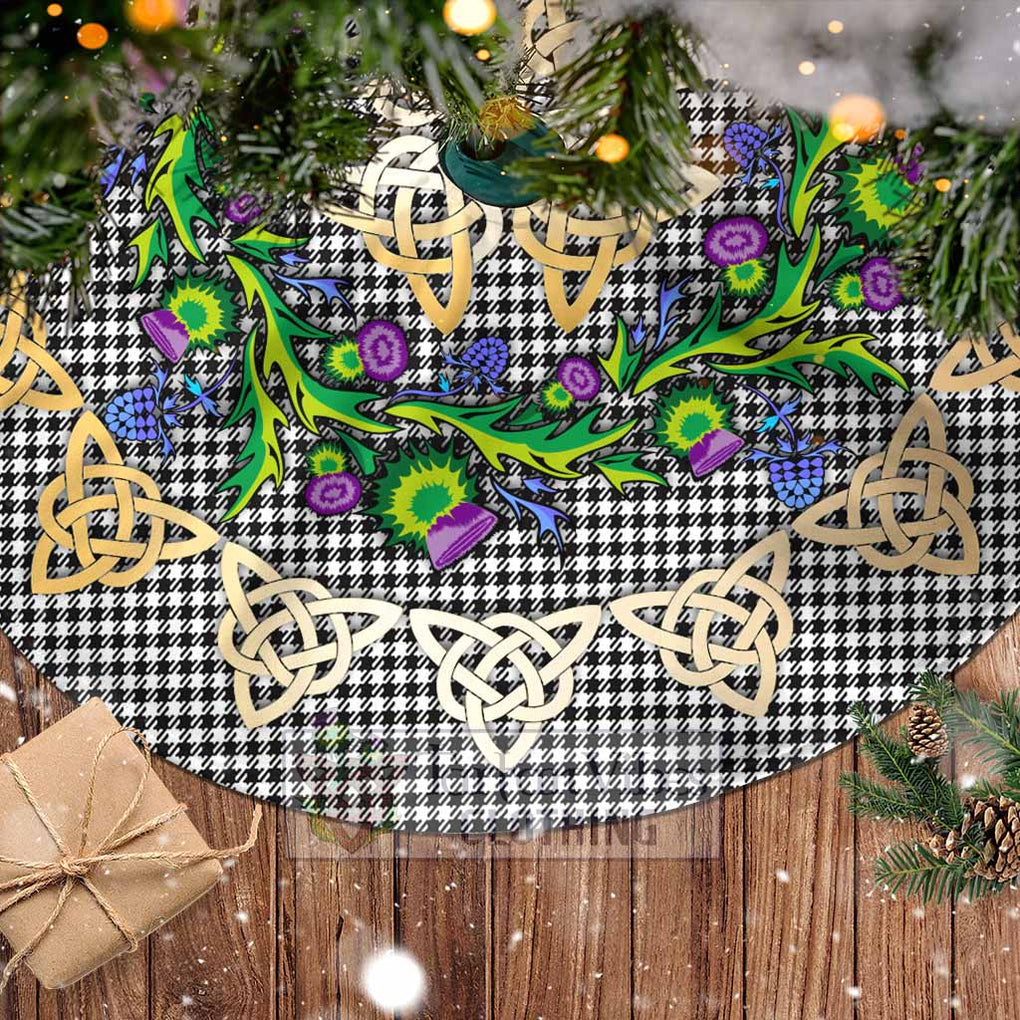 Tartan Vibes Clothing Shepherd Tartan Christmas Tree Skirt with Thistle Celtic Knot Style