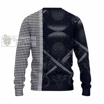 Shepherd Tartan Knitted Sweater with Family Crest Cross Sword Thistle Celtic Vibes