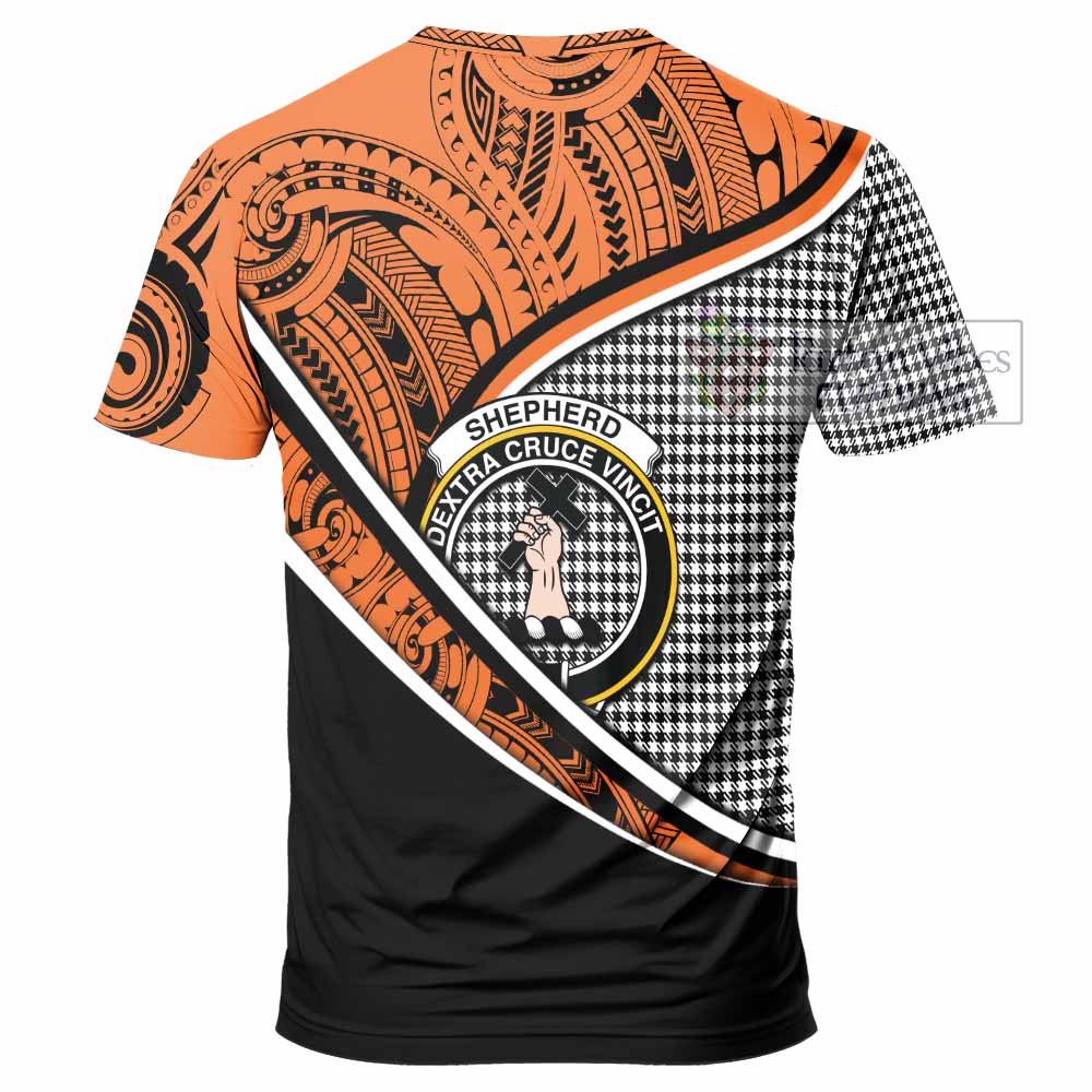 Tartan Vibes Clothing Shepherd Crest Tartan T-Shirt with Maori Tattoo Style - Orange Version