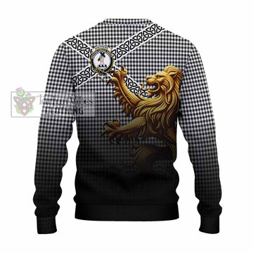 Shepherd Crest Tartan Knitted Sweater with Golden Lion Emblem Celtic Style - Tartan Vibes Clothing