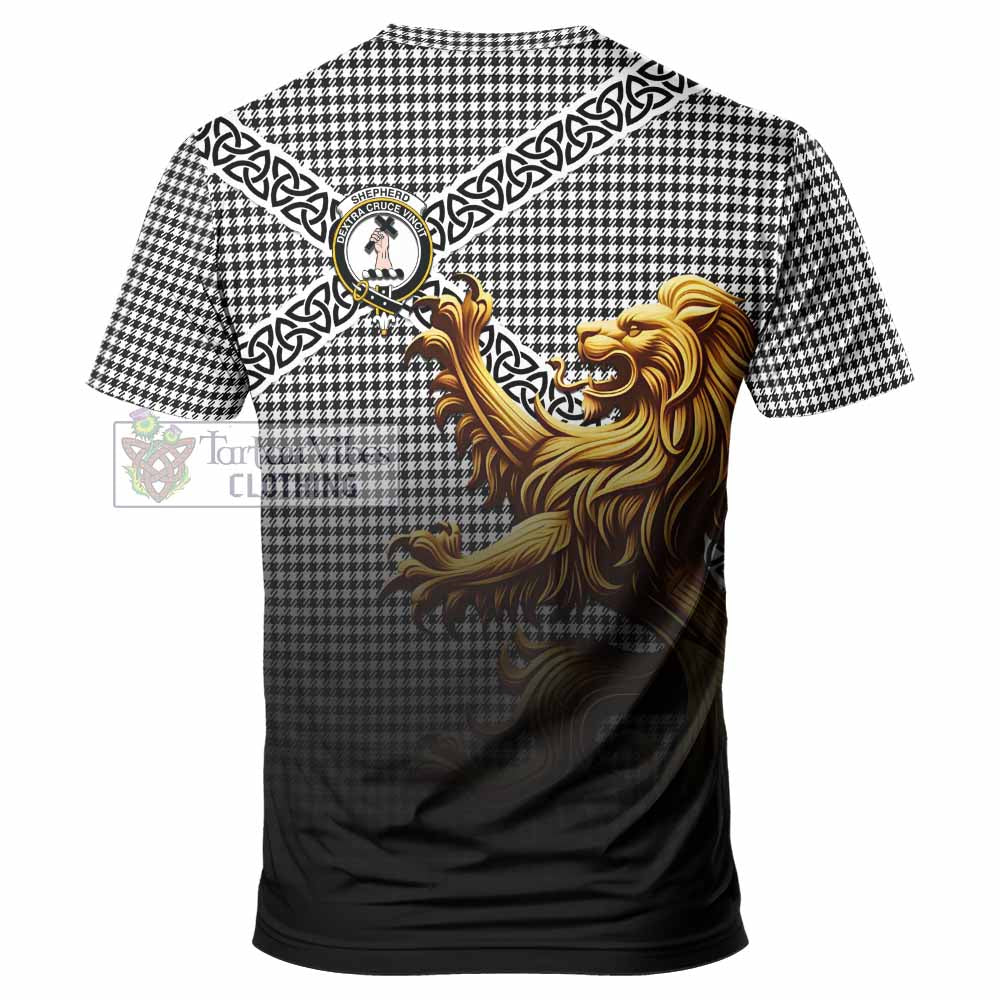 Shepherd Crest Tartan T-Shirt with Golden Lion Emblem Celtic Style - Tartan Vibes Clothing
