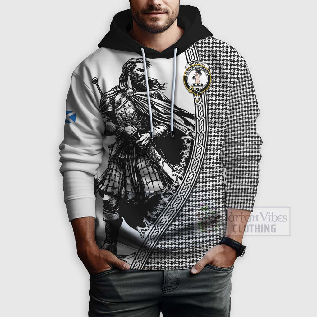 Tartan Vibes Clothing Shepherd Tartan Clan Crest Hoodie with Highlander Warrior Celtic Style