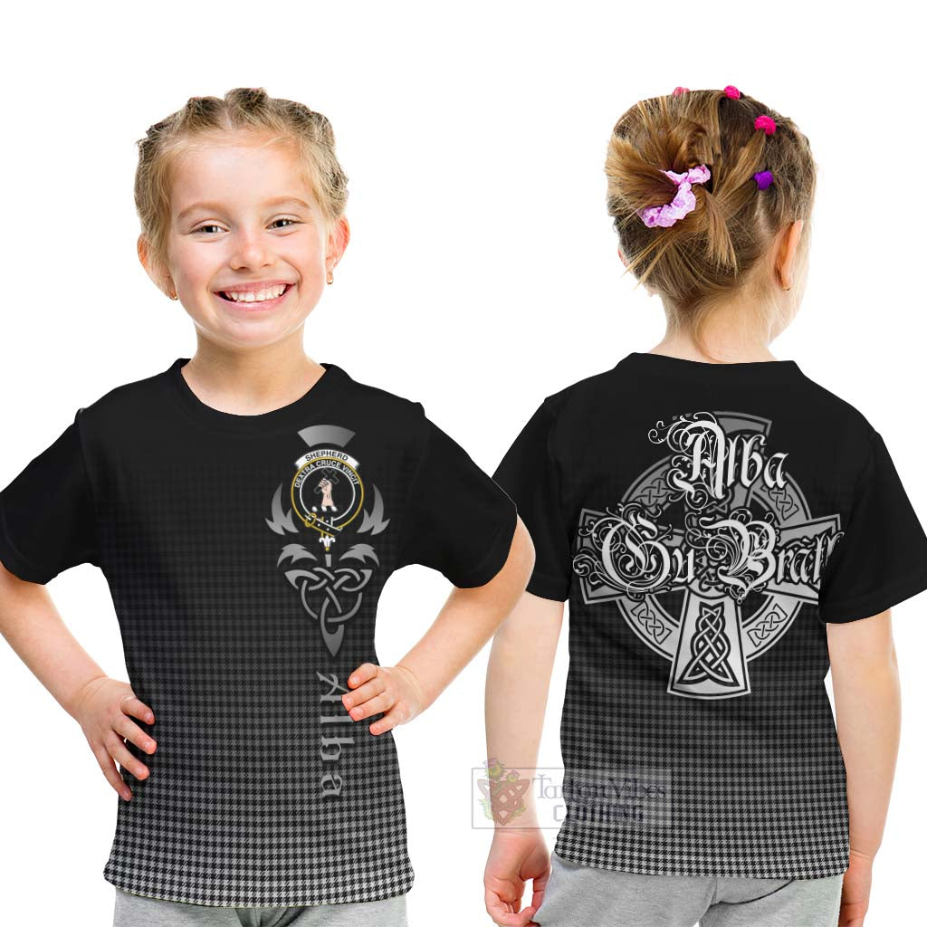 Tartan Vibes Clothing Shepherd Tartan Kid T-Shirt Featuring Alba Gu Brath Family Crest Celtic Inspired