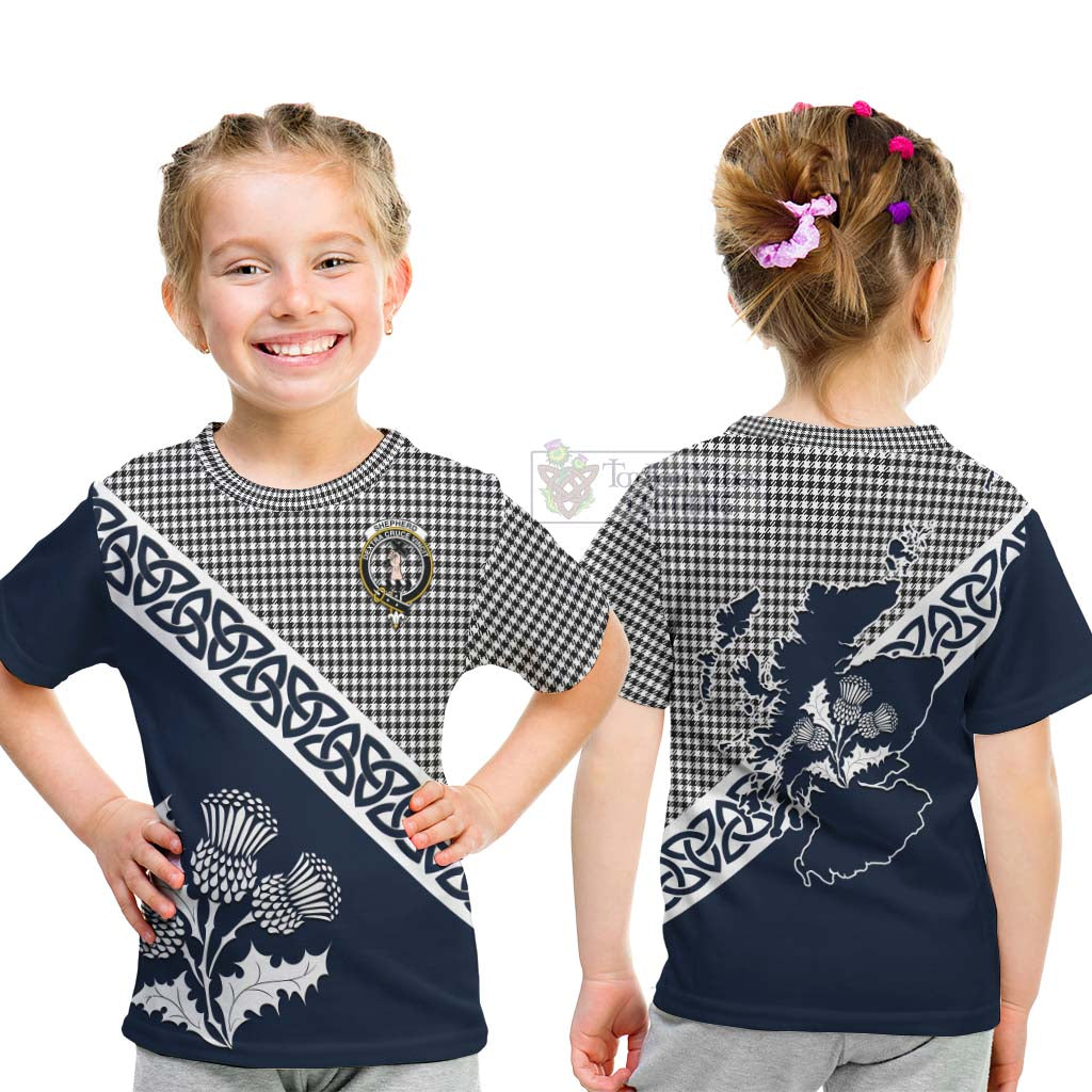 Tartan Vibes Clothing Shepherd Tartan Kid T-Shirt Featuring Thistle and Scotland Map