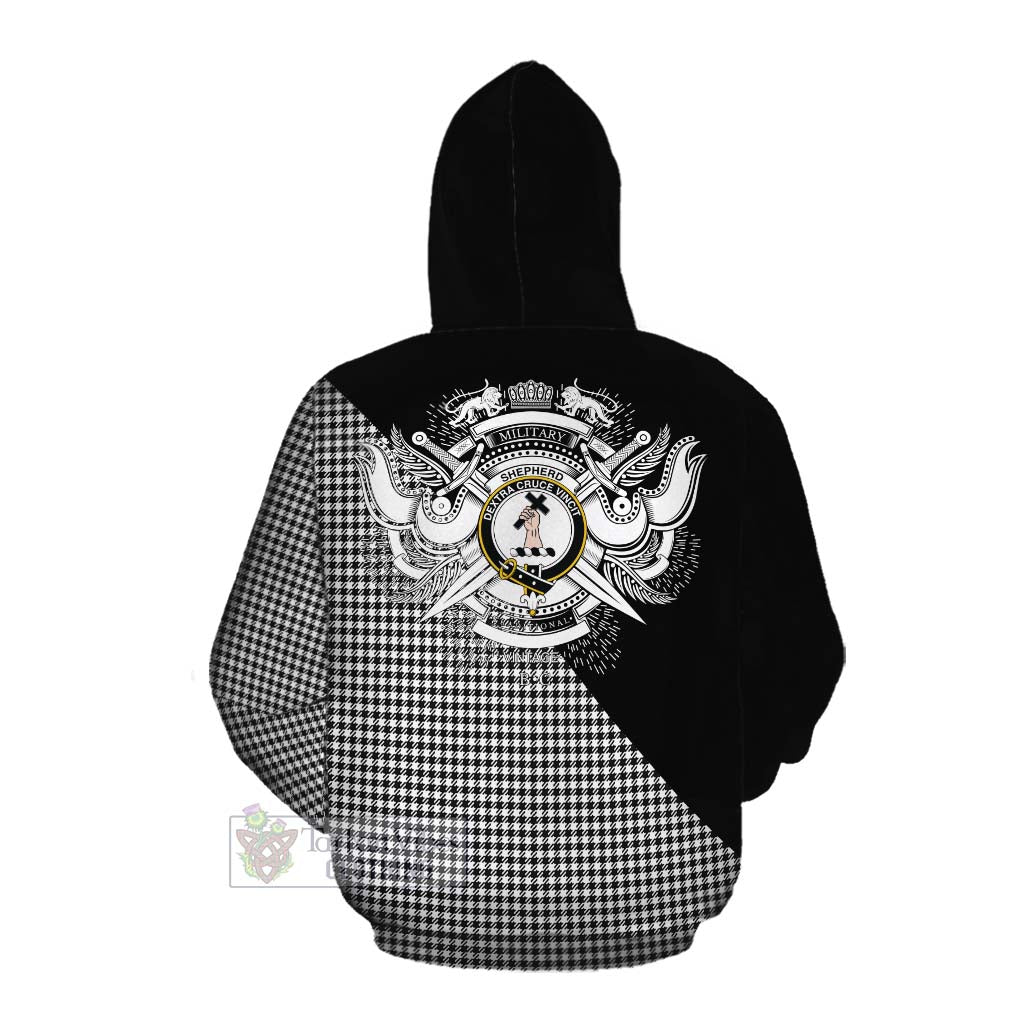 Tartan Vibes Clothing Shepherd Tartan Cotton Hoodie with Family Crest and Military Logo Style