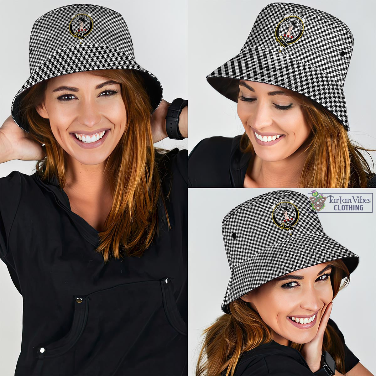 Tartan Vibes Clothing Shepherd Tartan Bucket Hat with Family Crest