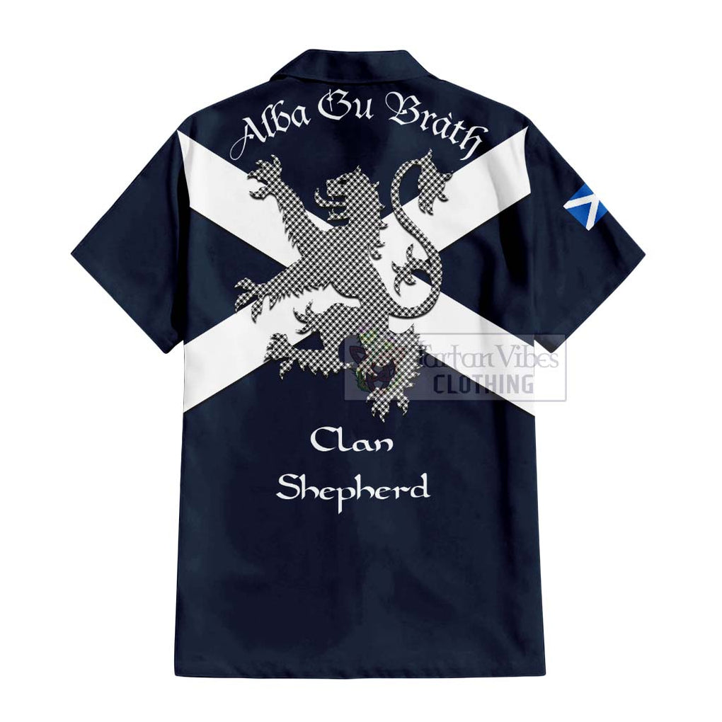 Tartan Vibes Clothing Shepherd Tartan Lion Rampant Short Sleeve Button Shirt – Proudly Display Your Heritage with Alba Gu Brath and Clan Name