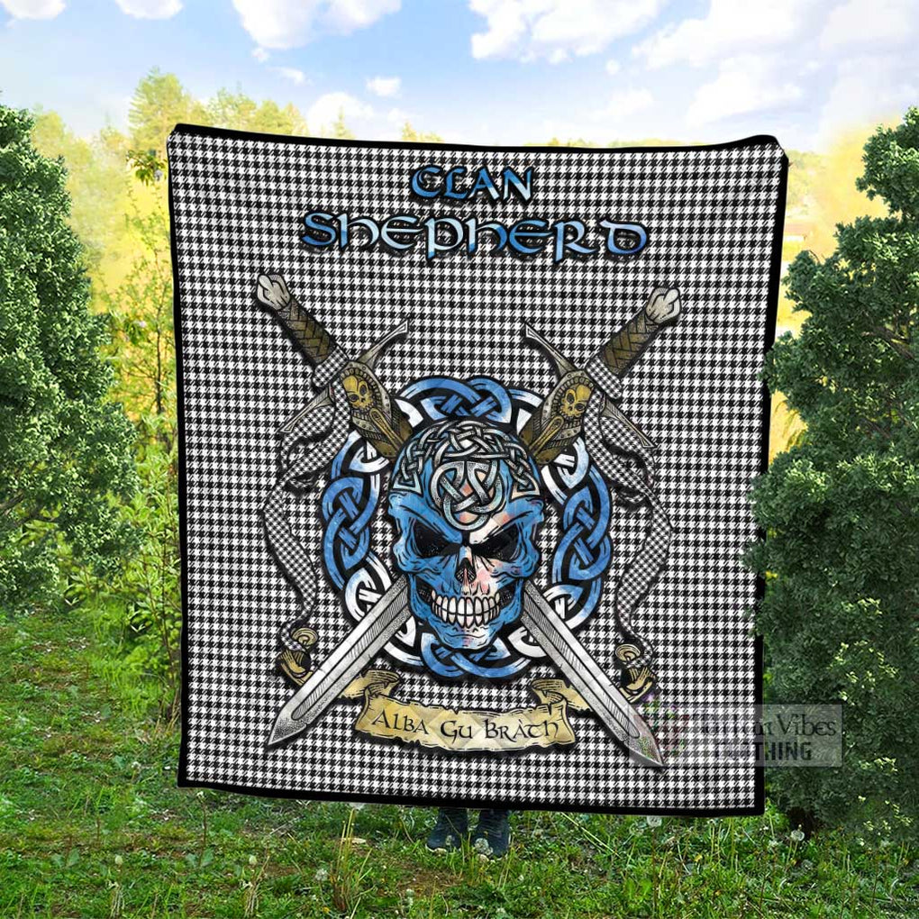 Tartan Vibes Clothing Shepherd Tartan Quilt with Celtic Skull Alba Gu Brath Style