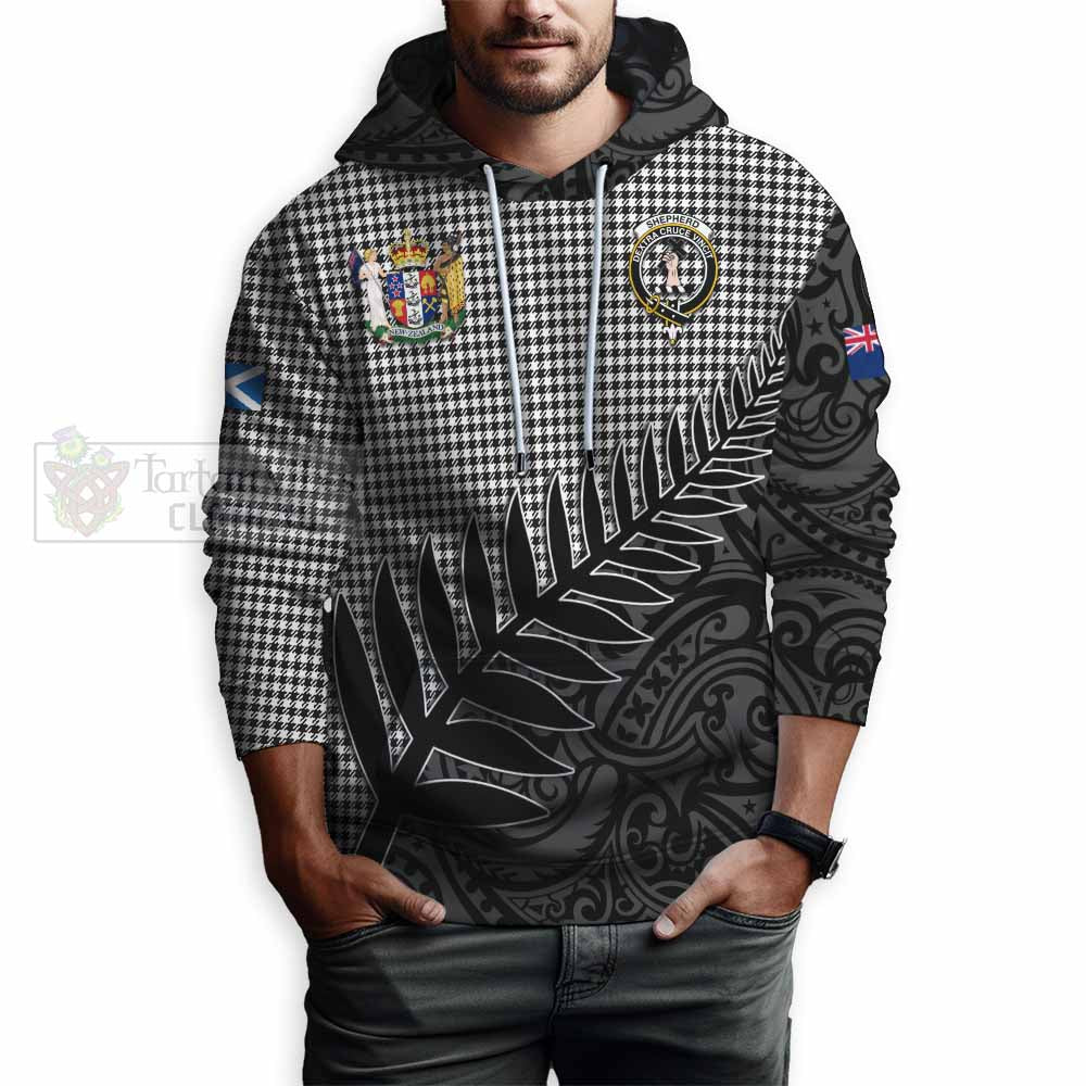 Tartan Vibes Clothing Shepherd Crest Tartan Hoodie with New Zealand Silver Fern Half Style