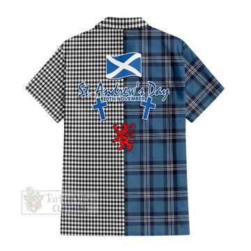 Shepherd Tartan Short Sleeve Button Shirt Happy St. Andrew's Day Half Tartan Style