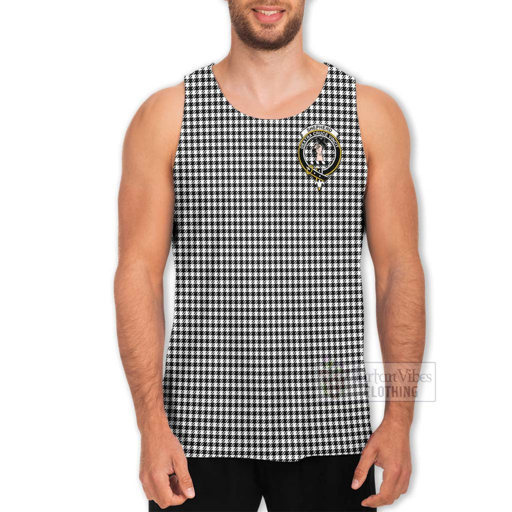 Tartan Vibes Clothing Shepherd Tartan Men's Tank Top with Family Crest and Bearded Skull Holding Bottles of Whiskey