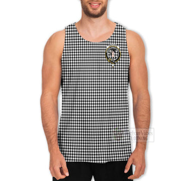 Shepherd Tartan Men's Tank Top with Family Crest and Bearded Skull Holding Bottles of Whiskey