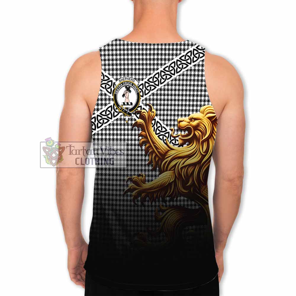 Shepherd Crest Tartan Men's Tank Top with Golden Lion Emblem Celtic Style - Tartan Vibes Clothing