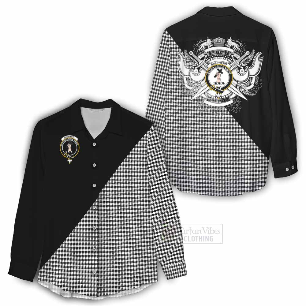 Tartan Vibes Clothing Shepherd Tartan Women's Casual Shirt with Family Crest and Military Logo Style