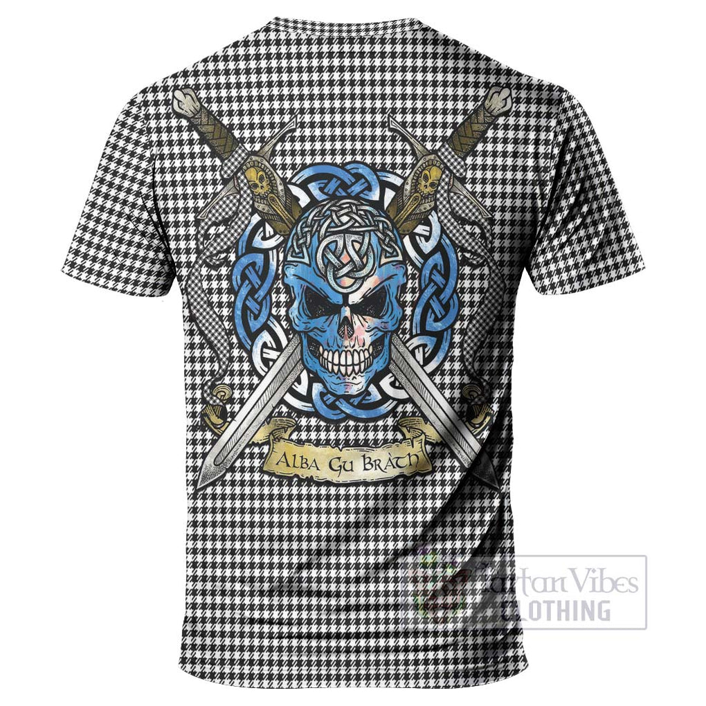 Tartan Vibes Clothing Shepherd Tartan T-Shirt with Family Crest Celtic Skull Style