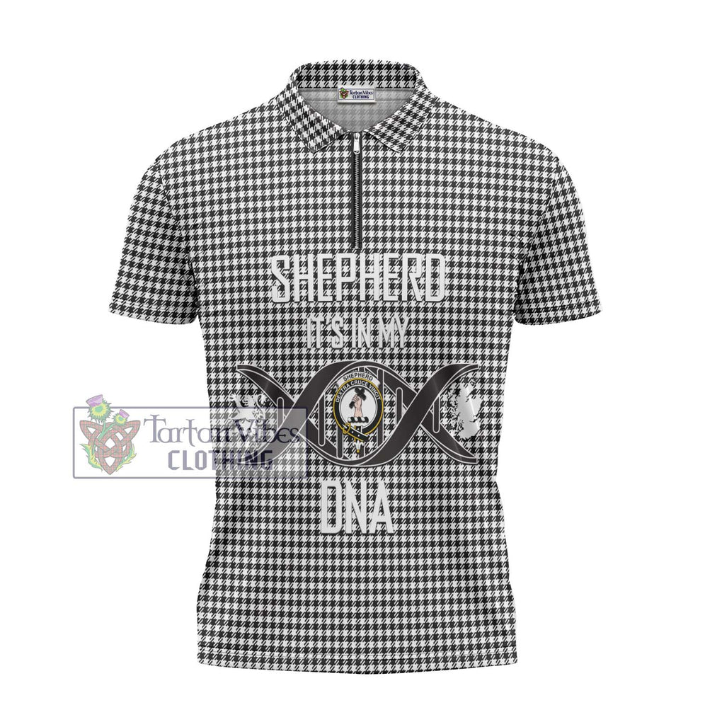 Shepherd Tartan Zipper Polo Shirt with Family Crest DNA In Me Style - Tartanvibesclothing Shop