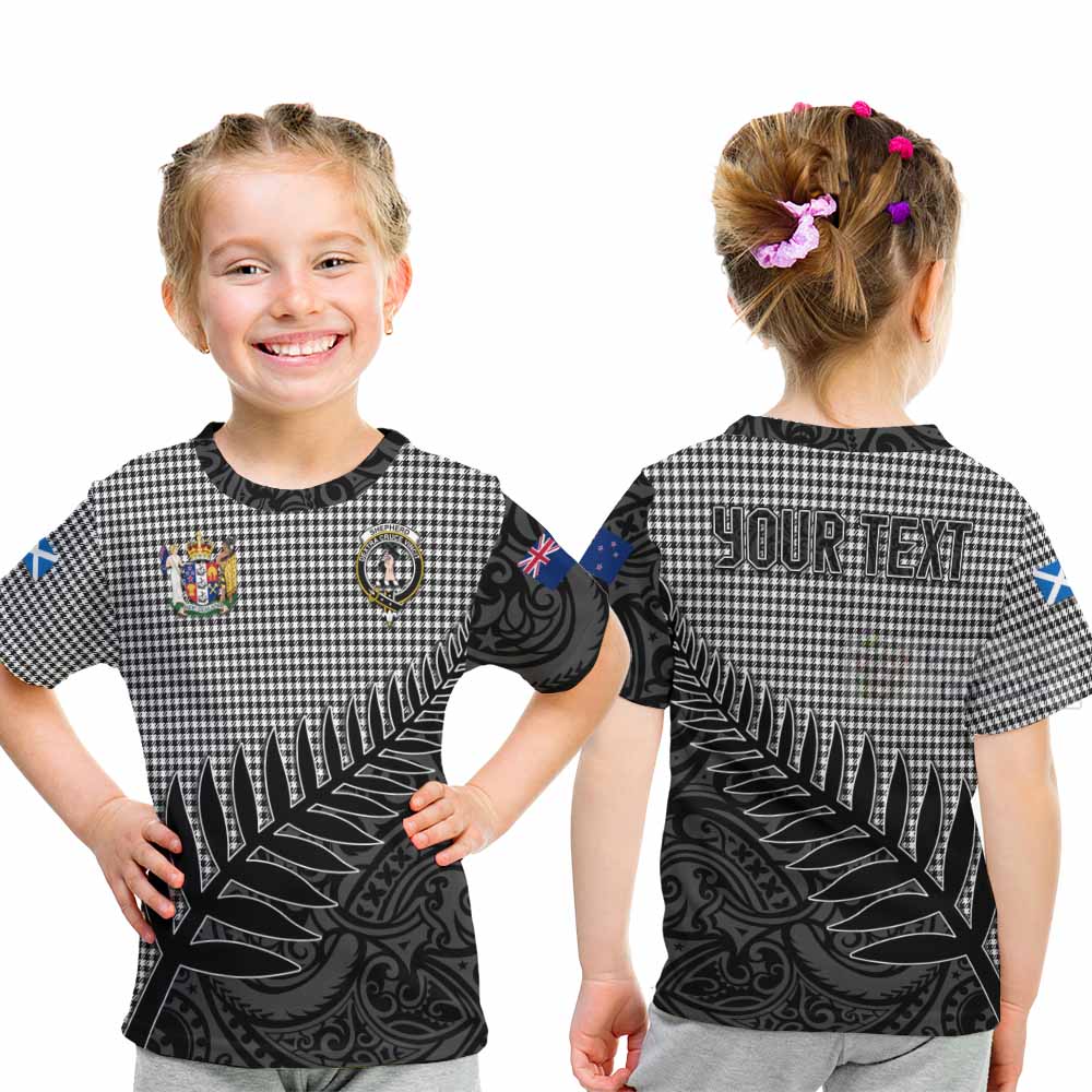 Tartan Vibes Clothing Shepherd Crest Tartan Kid T-Shirt with New Zealand Silver Fern Half Style