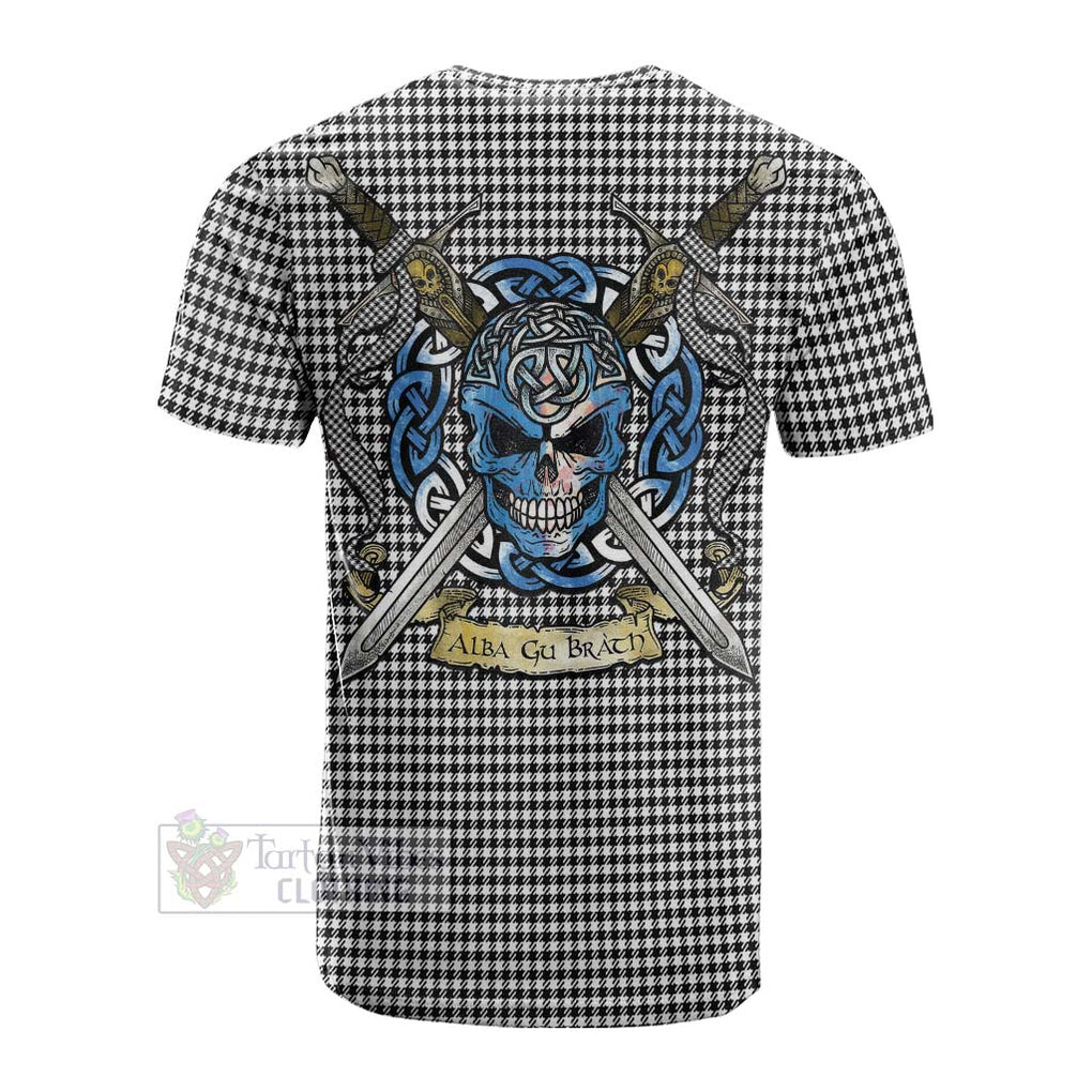 Tartan Vibes Clothing Shepherd Tartan Cotton T-shirt with Family Crest Celtic Skull Style