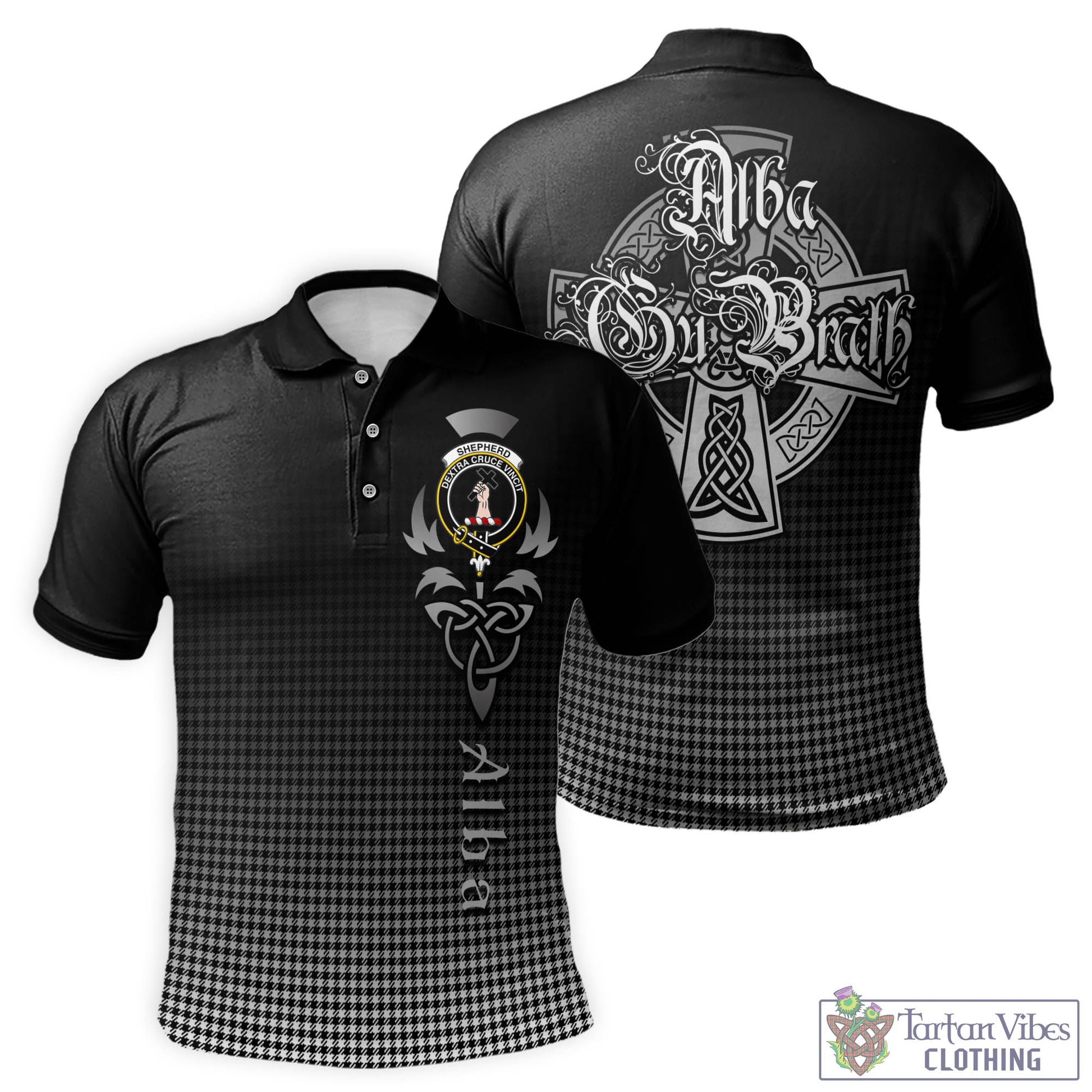 Tartan Vibes Clothing Shepherd Tartan Polo Shirt Featuring Alba Gu Brath Family Crest Celtic Inspired