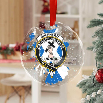 Shepherd Clan Crest Christmas Glass Ornament with Scotland Map