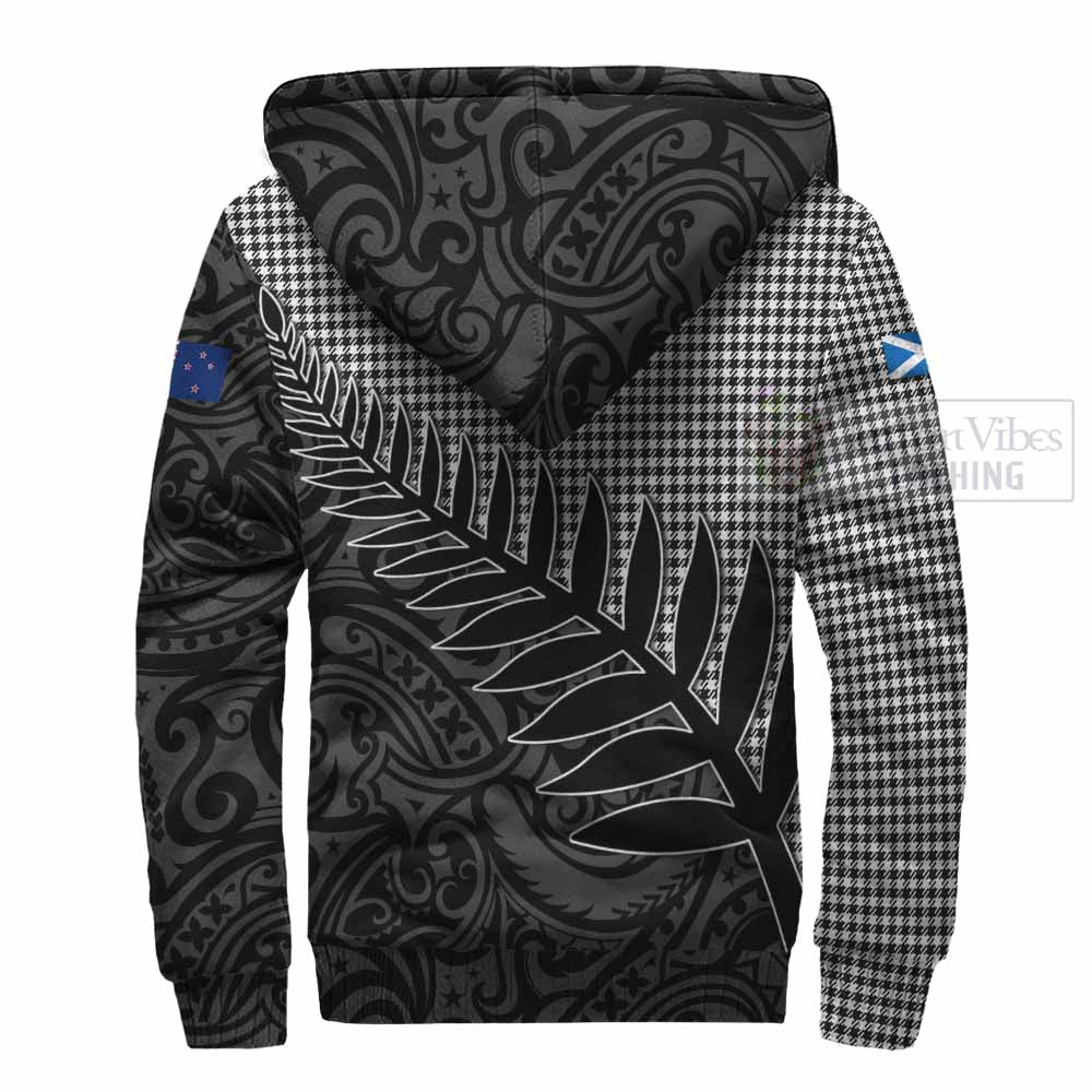 Tartan Vibes Clothing Shepherd Crest Tartan Sherpa Hoodie with New Zealand Silver Fern Half Style