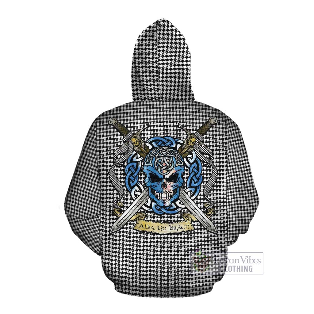 Tartan Vibes Clothing Shepherd Tartan Cotton Hoodie with Family Crest Celtic Skull Style