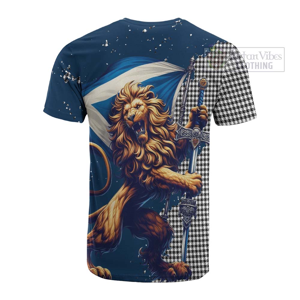 Tartan Vibes Clothing Shepherd Tartan Family Crest Cotton T-shirt with Scottish Majestic Lion