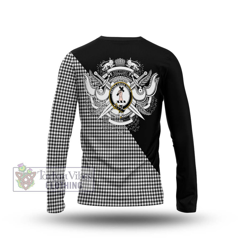 Shepherd Tartan Long Sleeve T-Shirt with Family Crest and Military Logo Style - Tartanvibesclothing Shop