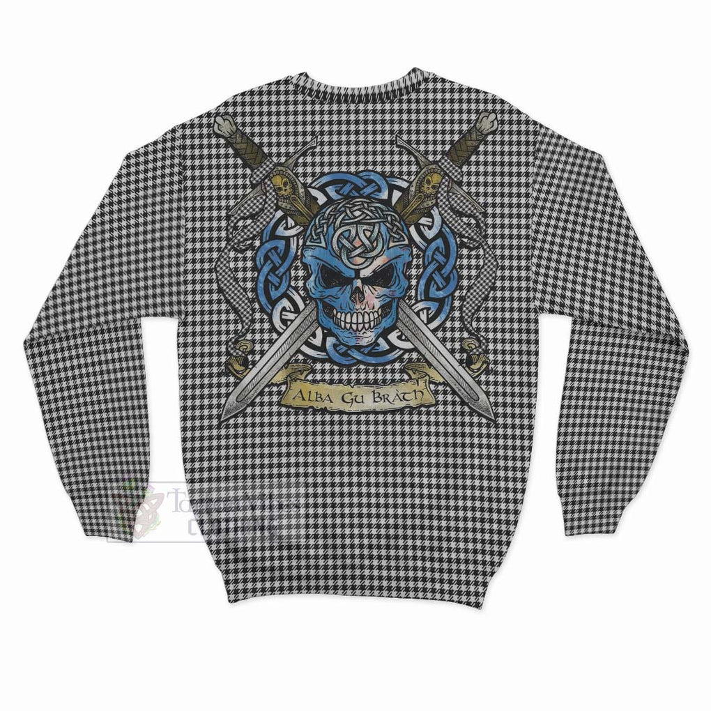 Tartan Vibes Clothing Shepherd Tartan Sweatshirt with Family Crest Celtic Skull Style