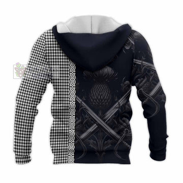 Shepherd Tartan Knitted Hoodie with Family Crest Cross Sword Thistle Celtic Vibes