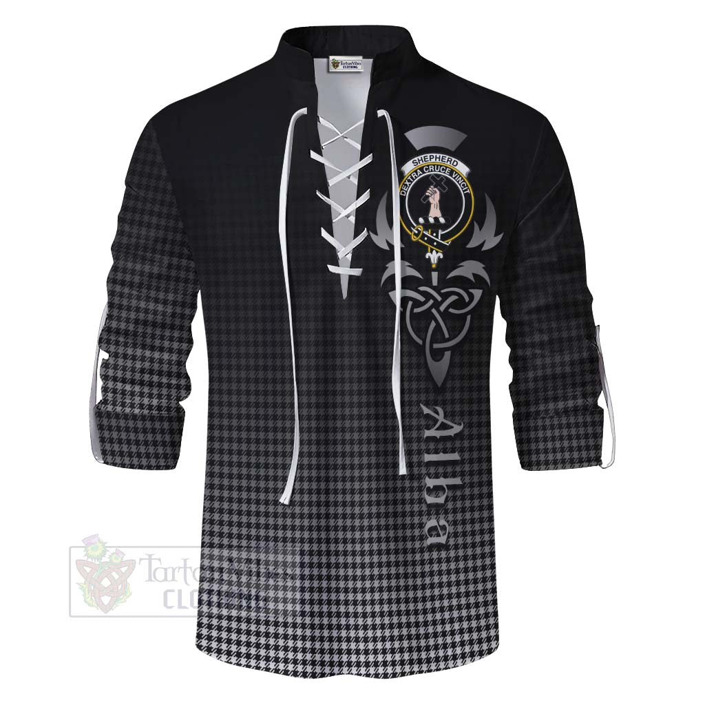 Tartan Vibes Clothing Shepherd Tartan Ghillie Kilt Shirt Featuring Alba Gu Brath Family Crest Celtic Inspired