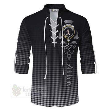 Shepherd Tartan Ghillie Kilt Shirt Featuring Alba Gu Brath Family Crest Celtic Inspired