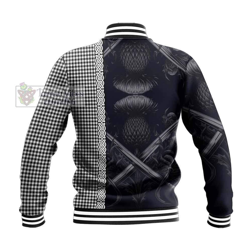 Shepherd Tartan Baseball Jacket with Family Crest Cross Sword Thistle Celtic Vibes - Tartan Vibes Clothing
