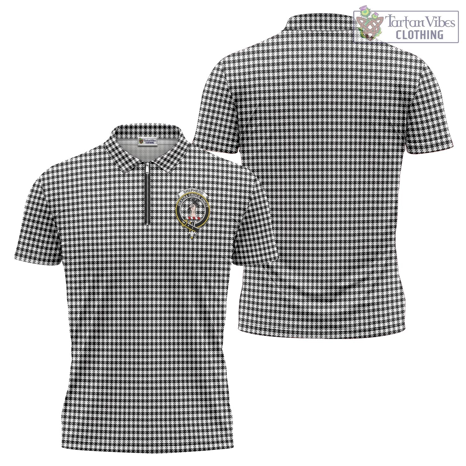 Tartan Vibes Clothing Shepherd Tartan Zipper Polo Shirt with Family Crest