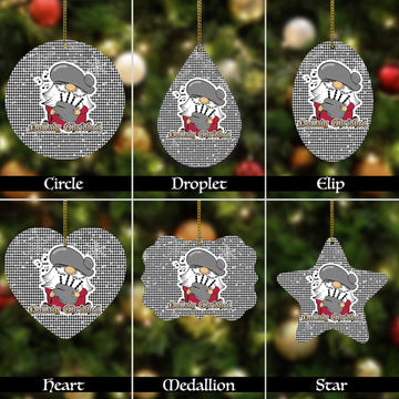 Shepherd Tartan Christmas Ornaments with Scottish Gnome Playing Bagpipes