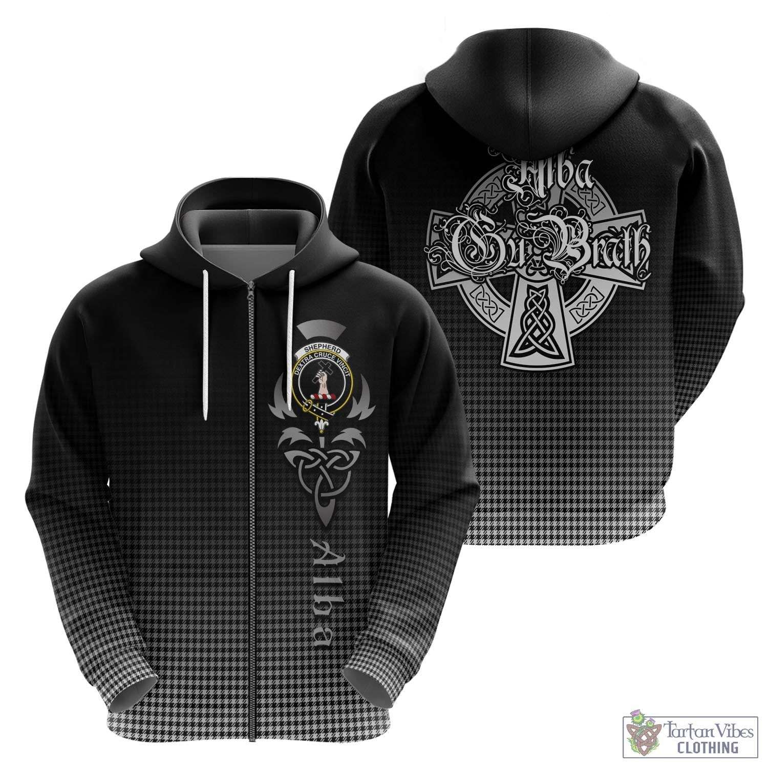 Tartan Vibes Clothing Shepherd Tartan Hoodie Featuring Alba Gu Brath Family Crest Celtic Inspired