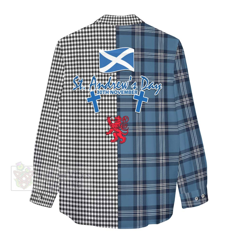 Tartan Vibes Clothing Shepherd Tartan Women's Casual Shirt Happy St. Andrew's Day Half Tartan Style