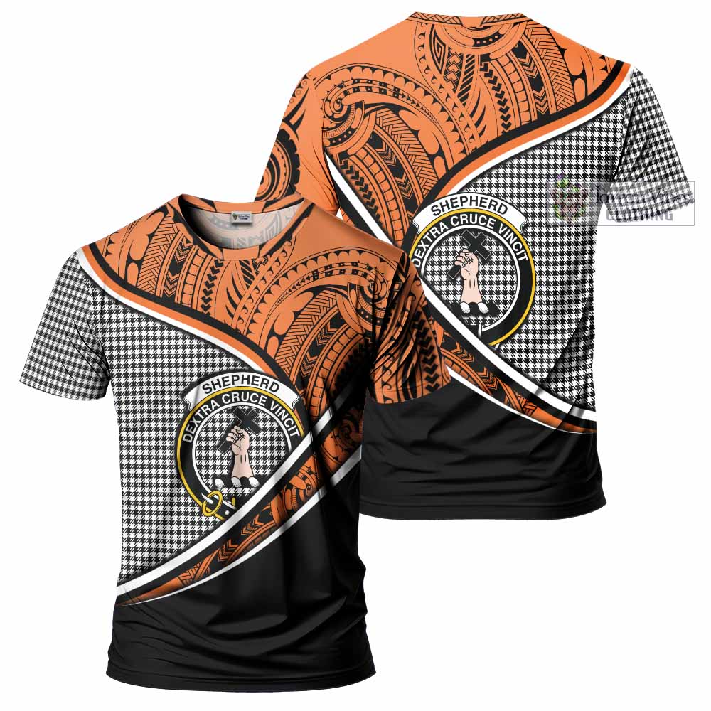 Tartan Vibes Clothing Shepherd Crest Tartan T-Shirt with Maori Tattoo Style - Orange Version