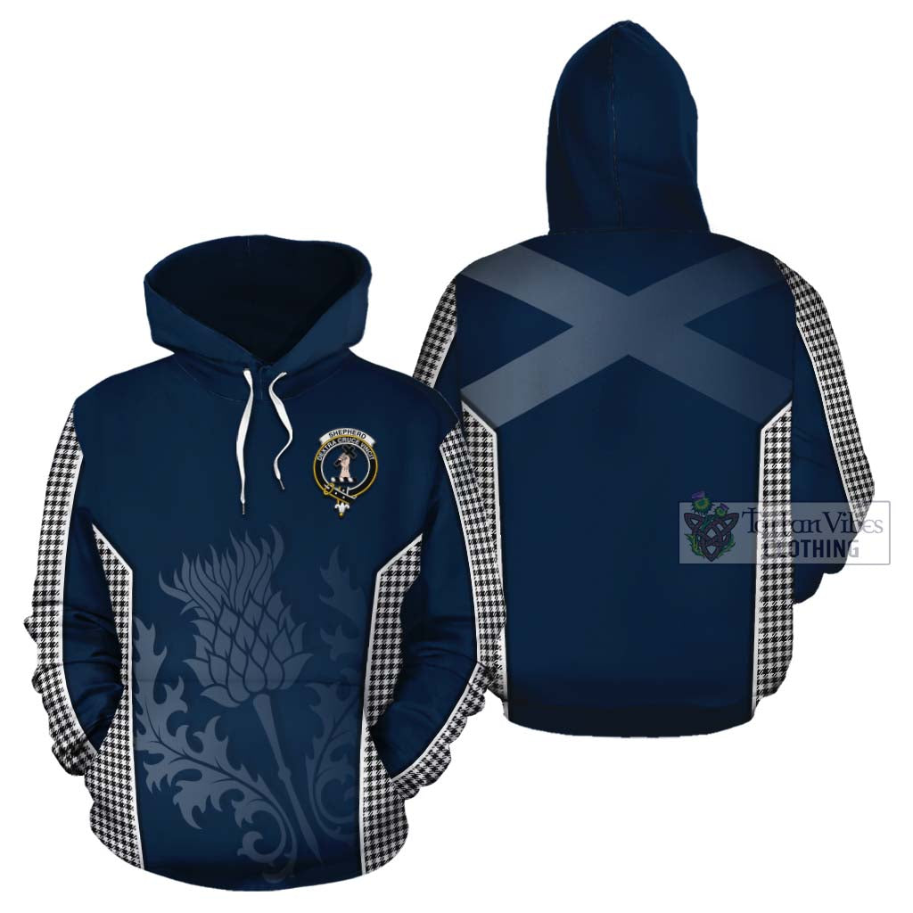 Tartan Vibes Clothing Shepherd Tartan Cotton Hoodie with Family Crest and Scottish Thistle Vibes Sport Style