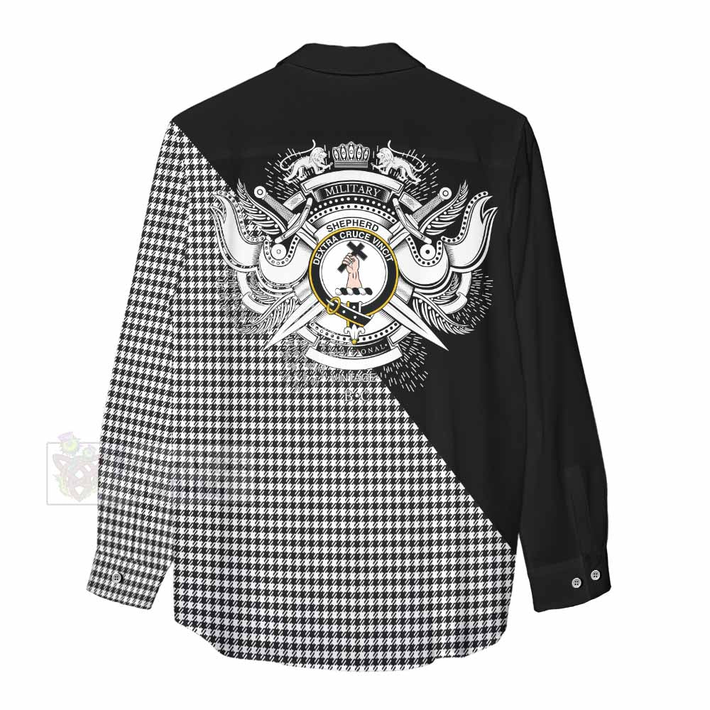 Tartan Vibes Clothing Shepherd Tartan Women's Casual Shirt with Family Crest and Military Logo Style