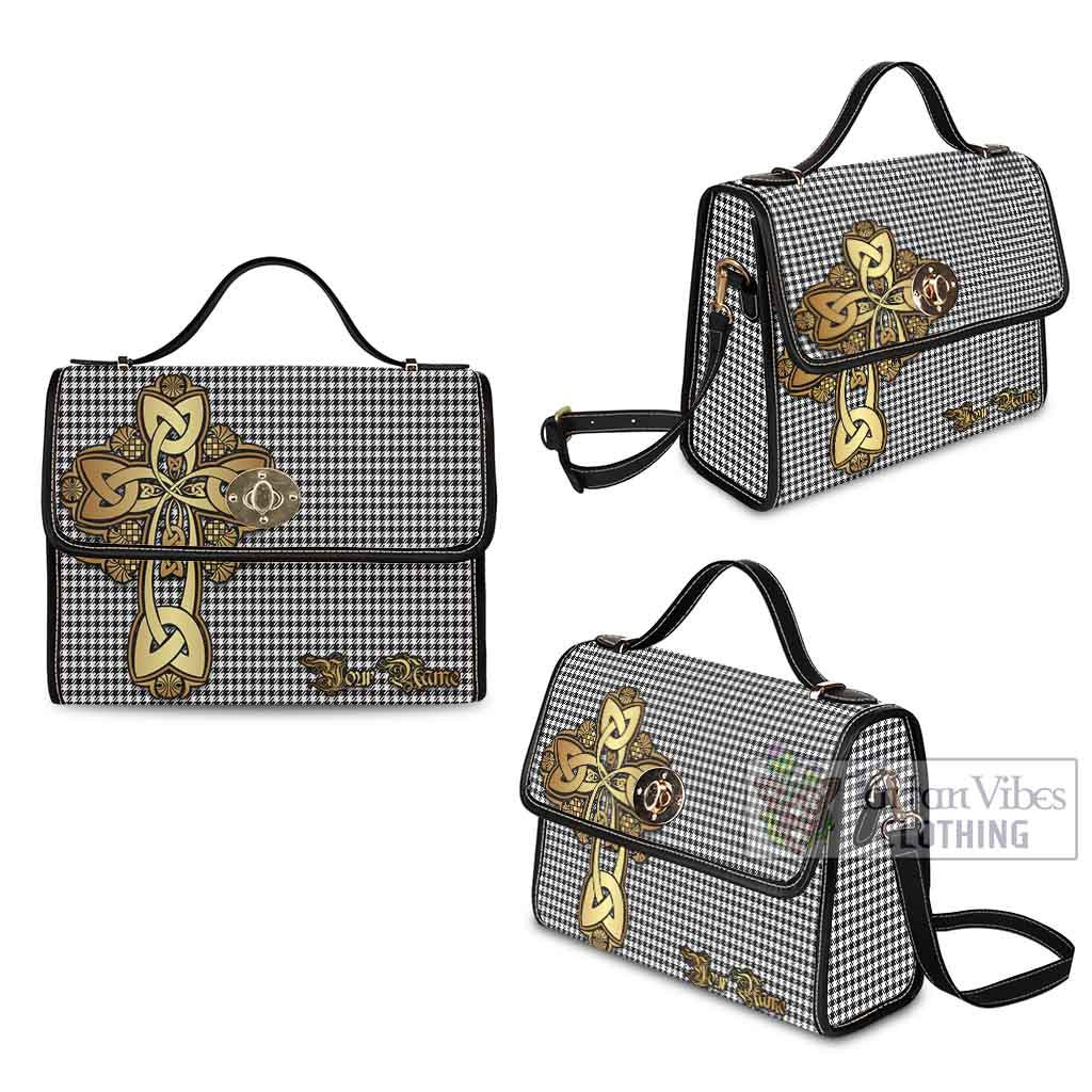 Tartan Vibes Clothing Shepherd Tartan Waterproof Canvas Bag Golden Thistle Celtic Cross Style