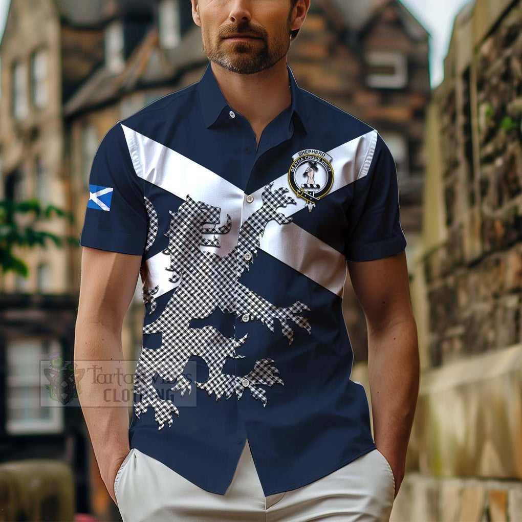 Tartan Vibes Clothing Shepherd Tartan Lion Rampant Short Sleeve Button Shirt – Proudly Display Your Heritage with Alba Gu Brath and Clan Name